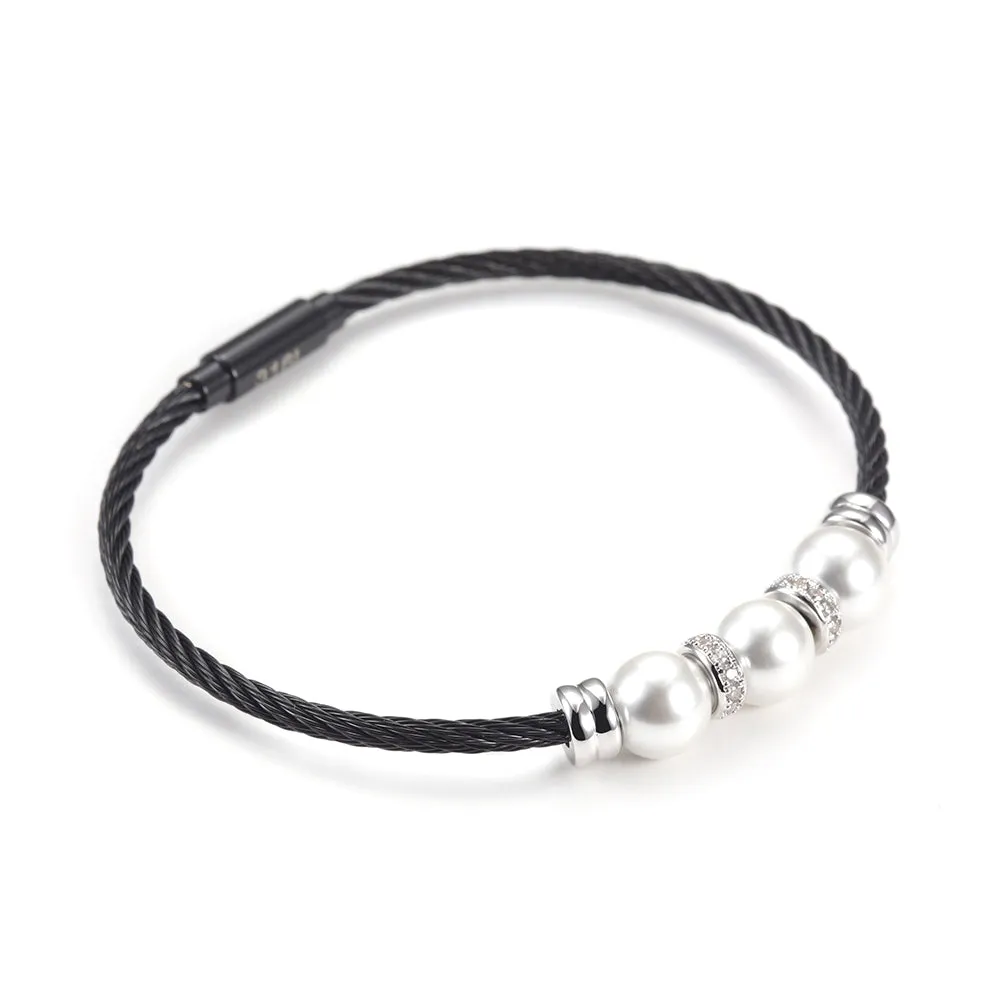 Three pearl bracelets with cables-NSB1615ST