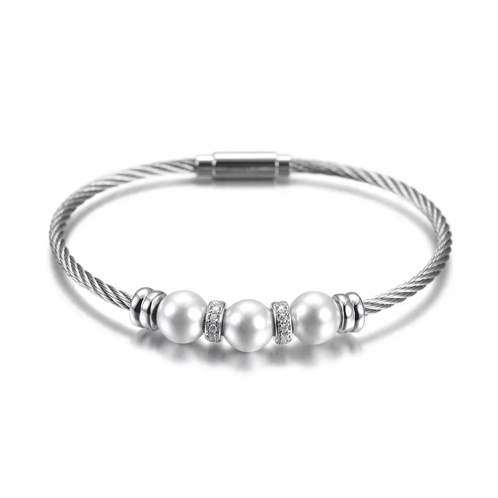 Three pearl bracelets with cables-NSB1615ST