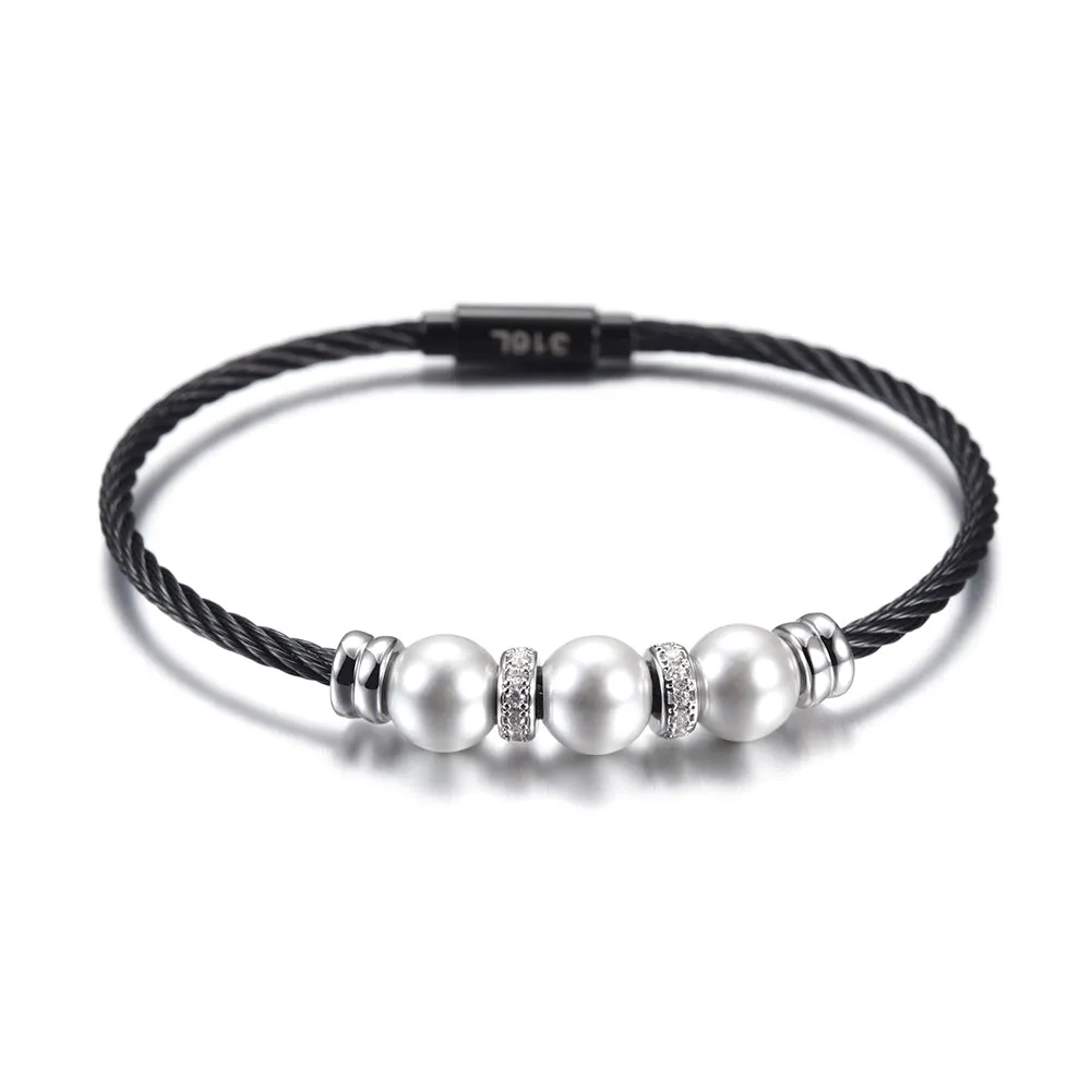 Three pearl bracelets with cables-NSB1615ST