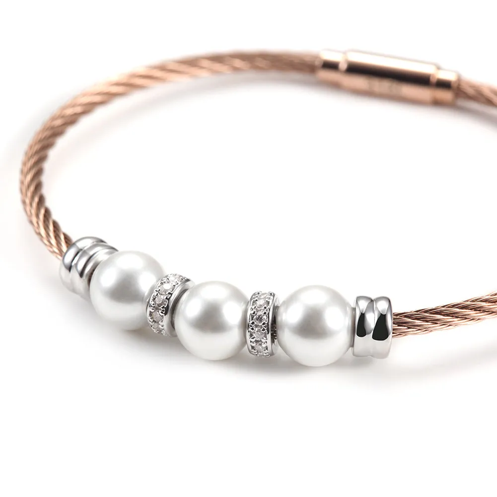 Three pearl bracelets with cables-NSB1615ST