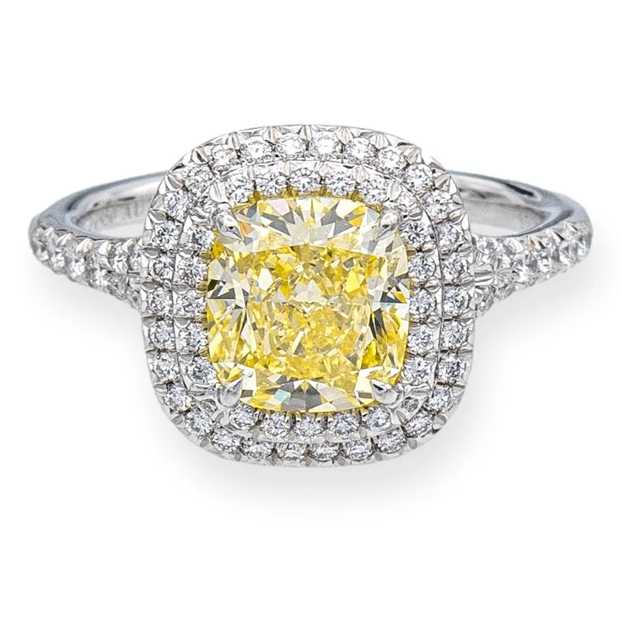 Tiffany & Co Platinum Soleste Fancy Yellow Cushion Diamond Engagement Ring 2.58 ct TW