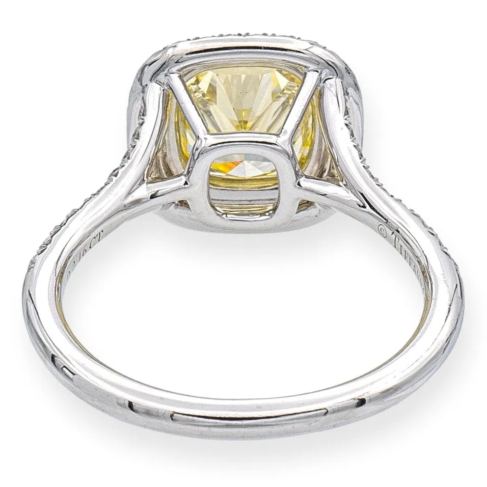 Tiffany & Co Platinum Soleste Fancy Yellow Cushion Diamond Engagement Ring 2.58 ct TW
