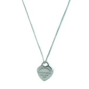 Tiffany & Co Return To Tiffany Blue Enamel Engraving Heart Tag Pendant Necklace - 16"