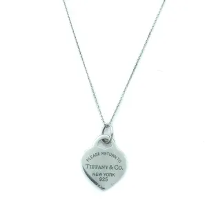 Tiffany & Co Return To Tiffany Blue Enamel Engraving Heart Tag Pendant Necklace - 16"