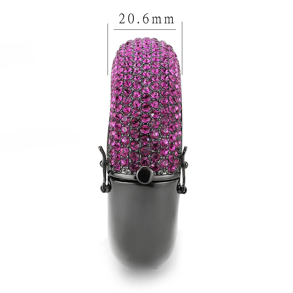 TIN Cobalt Black Brass Bangle with Top Grade Crystal - Fuchsia Stone, 87.41g, Ships in 4-7 Days