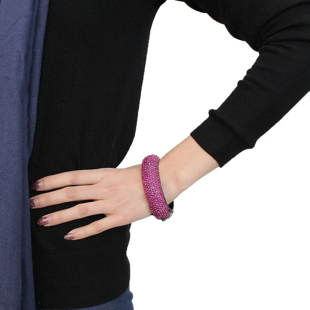 TIN Cobalt Black Brass Bangle with Top Grade Crystal - Fuchsia Stone, 87.41g, Ships in 4-7 Days