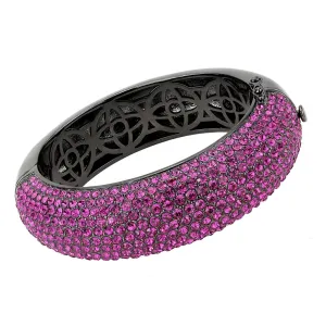 TIN Cobalt Black Brass Bangle with Top Grade Crystal - Fuchsia Stone, 87.41g, Ships in 4-7 Days