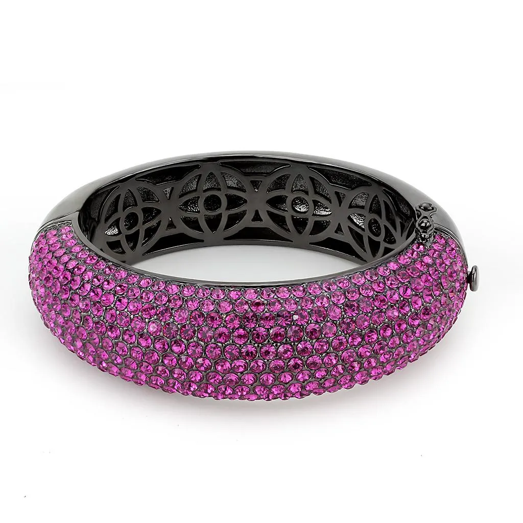 TIN Cobalt Black Brass Bangle with Top Grade Crystal - Fuchsia Stone, 87.41g, Ships in 4-7 Days