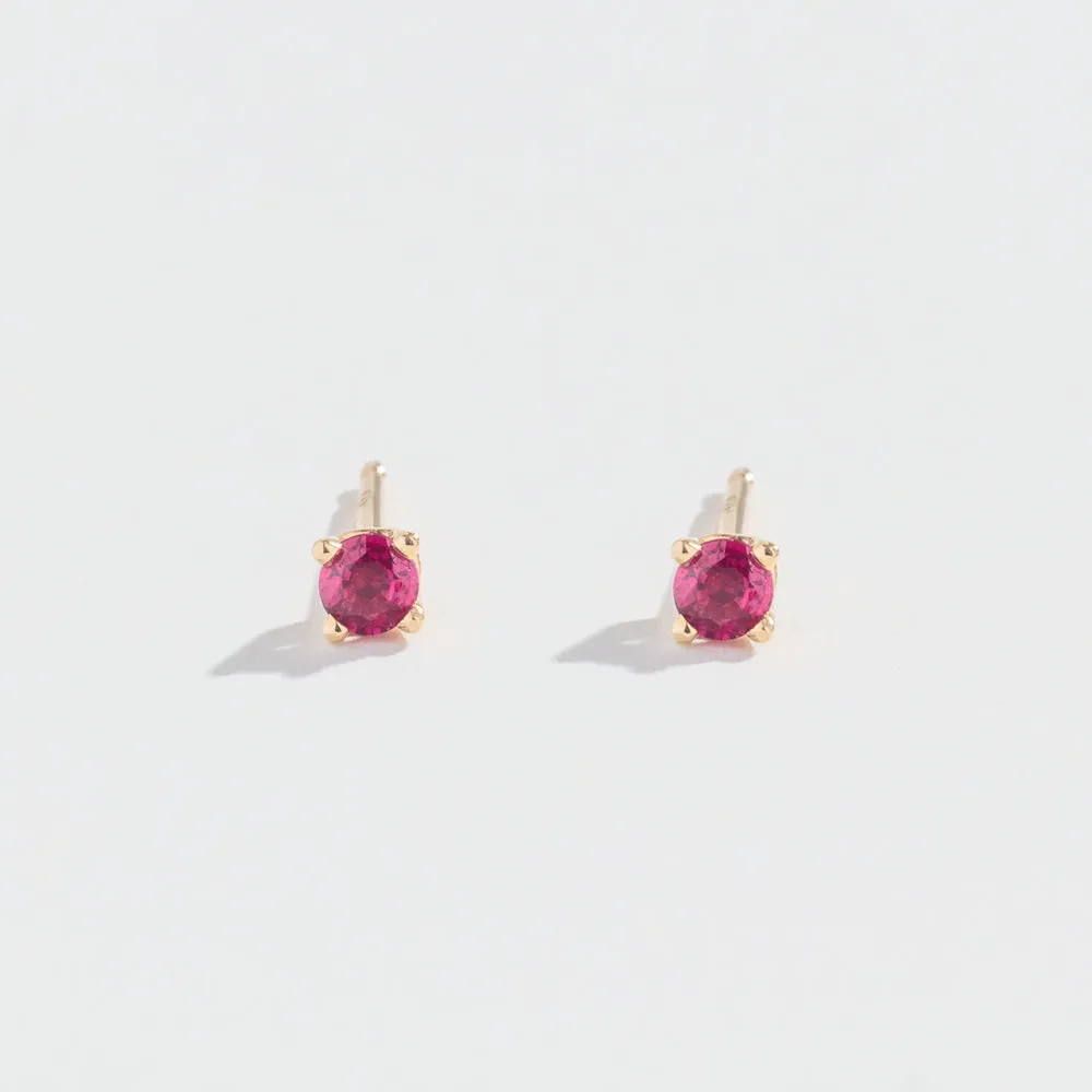 TINY RUBY STUD EARRINGS| 14K YELLOW GOLD