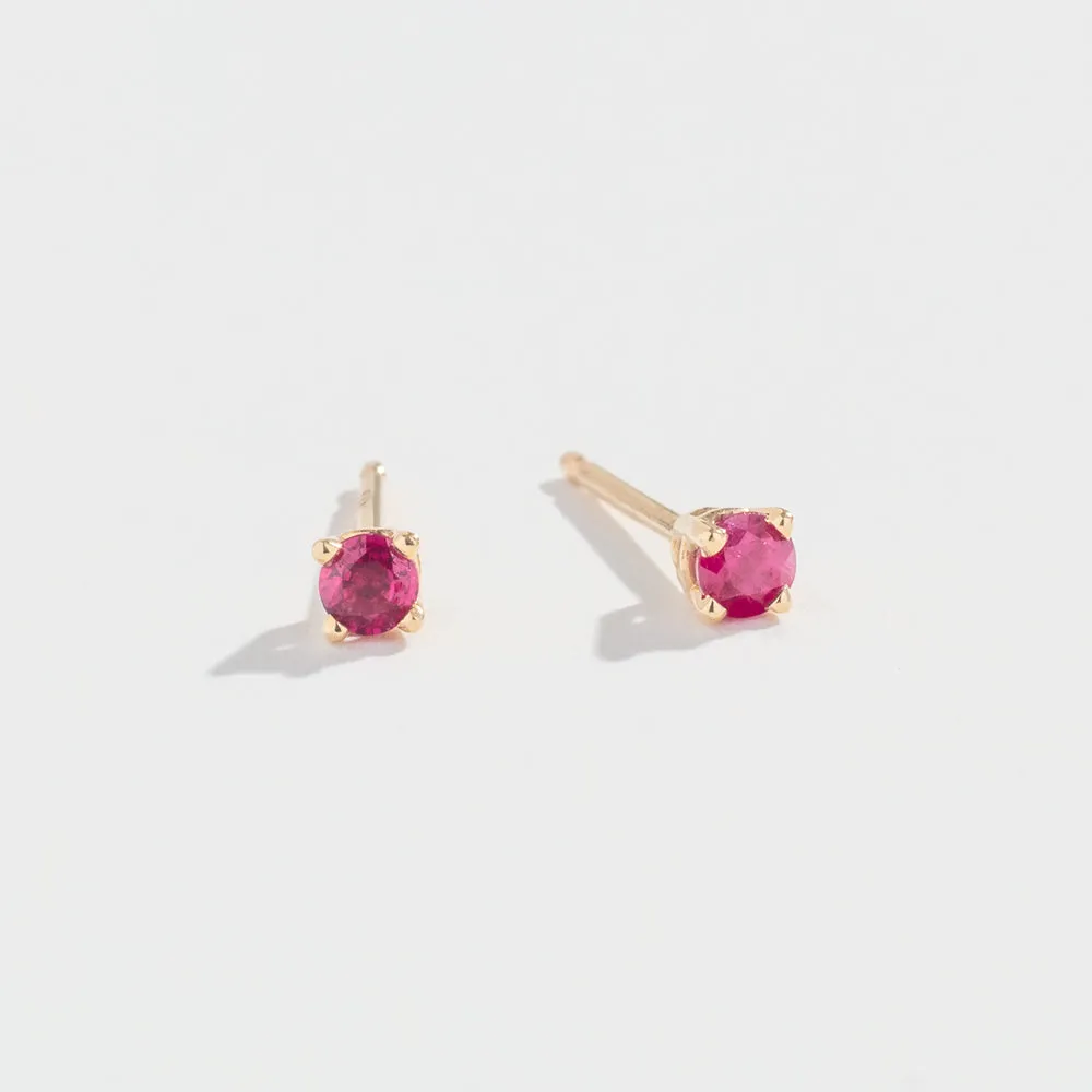 TINY RUBY STUD EARRINGS| 14K YELLOW GOLD