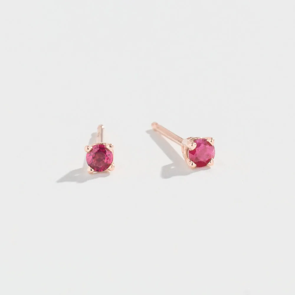 TINY RUBY STUD EARRINGS| 14K YELLOW GOLD