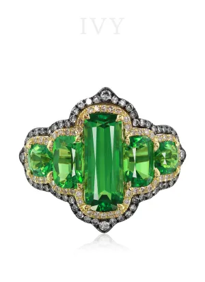 Tourmaline, Tsavorite and Diamond Ring
