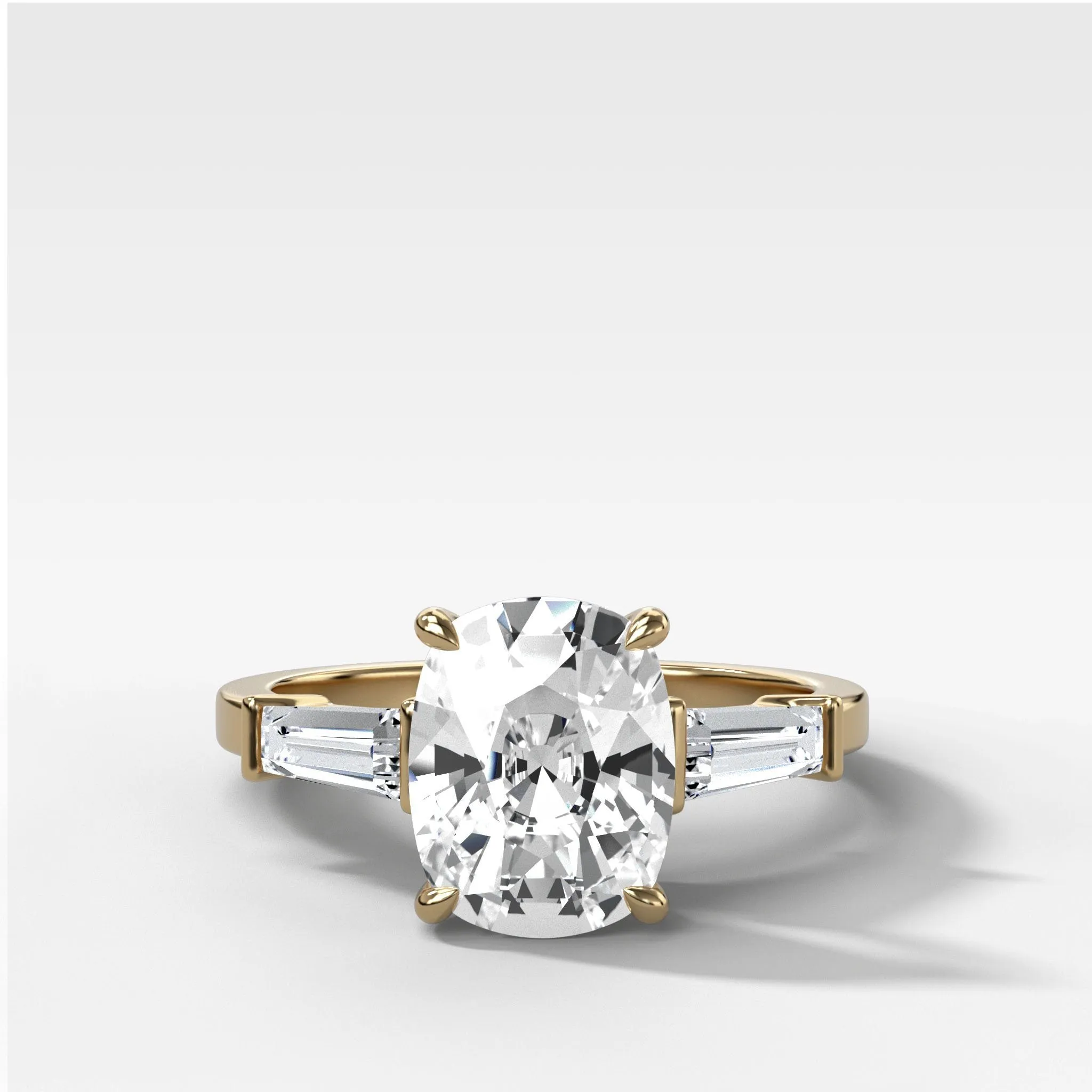 Translunar Tapered Baguette Engagement Ring With Elongated Cushion Cut Diamond