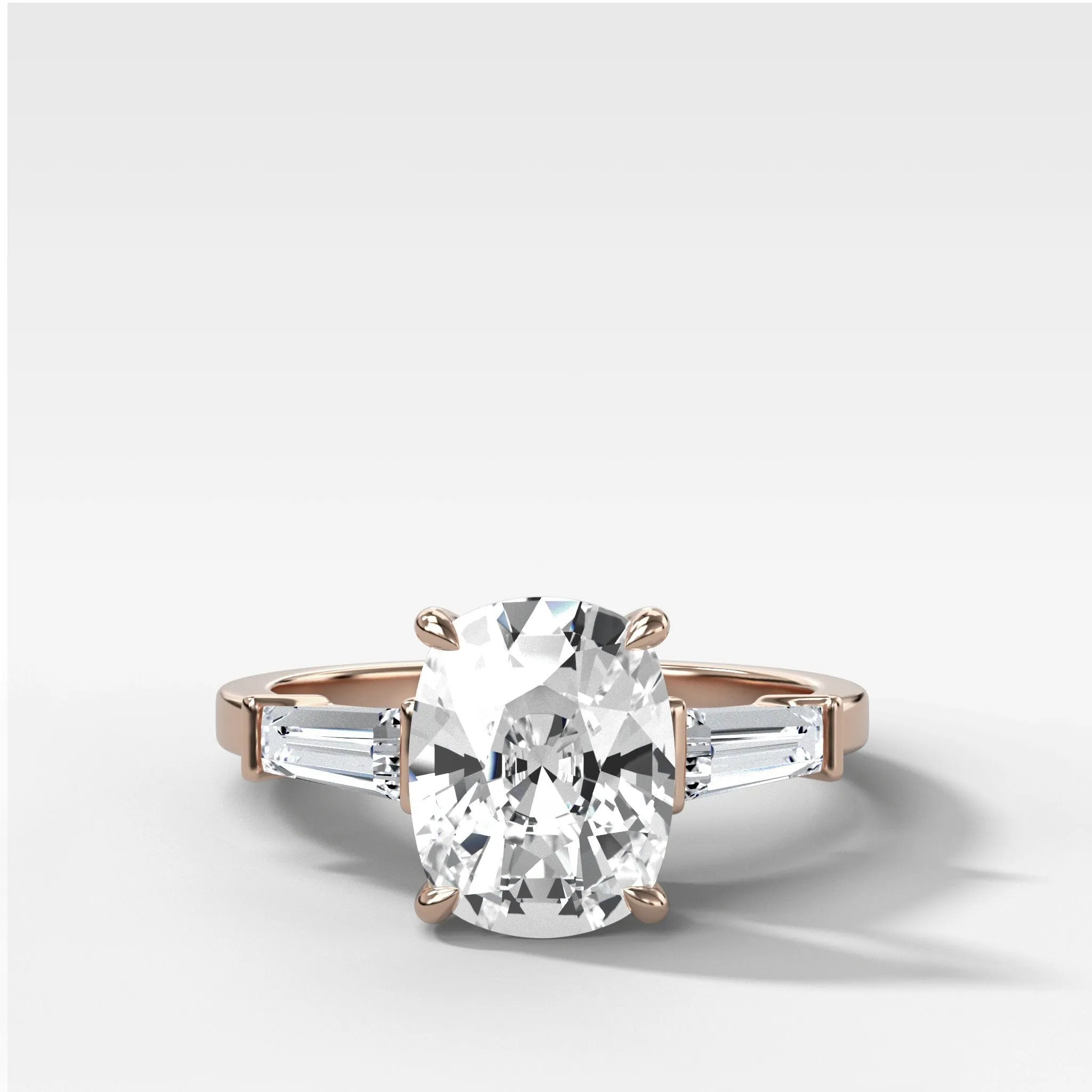 Translunar Tapered Baguette Engagement Ring With Elongated Cushion Cut Diamond