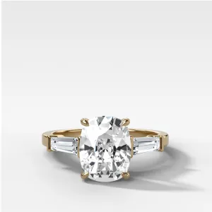 Translunar Tapered Baguette Engagement Ring With Elongated Cushion Cut Diamond