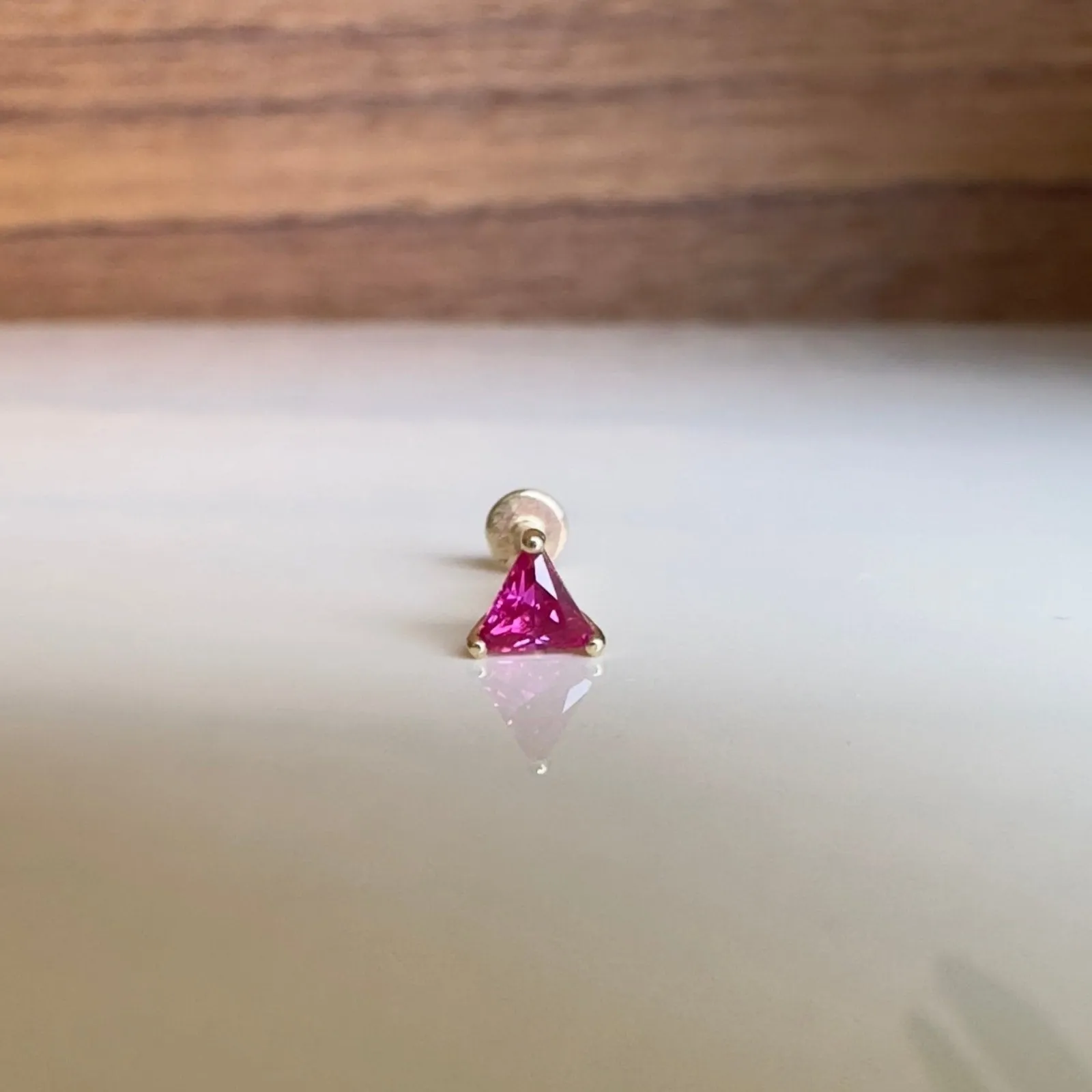 Triangle Cut Ruby Flat Back Stud