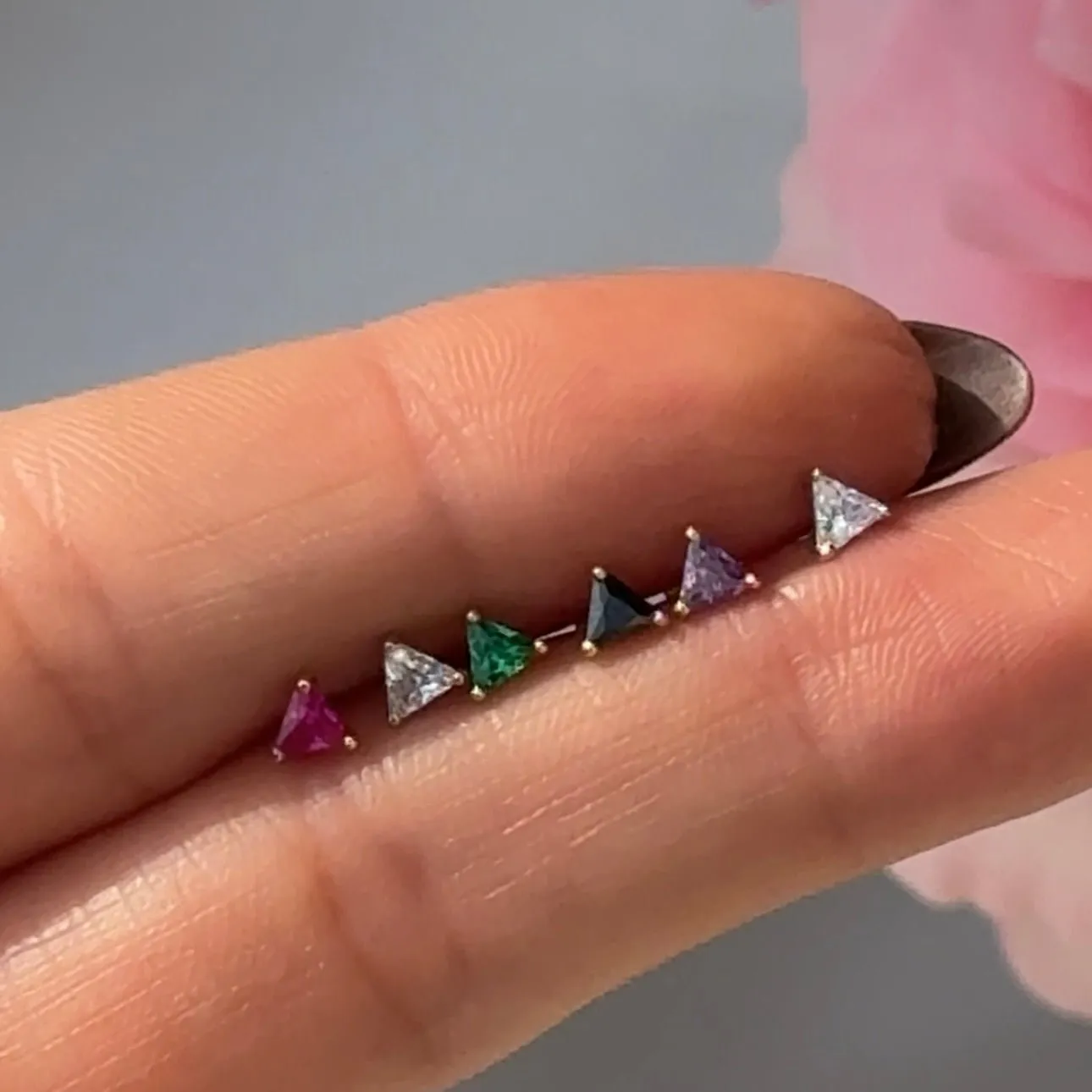 Triangle Cut Ruby Flat Back Stud