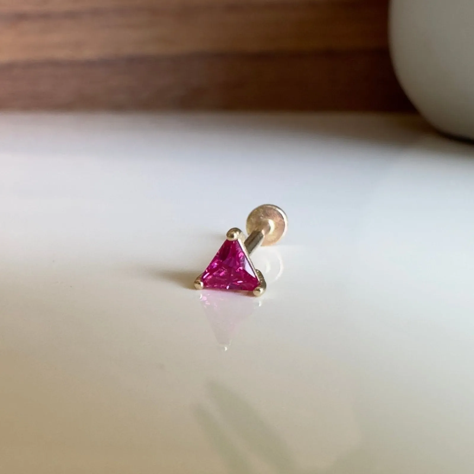 Triangle Cut Ruby Flat Back Stud