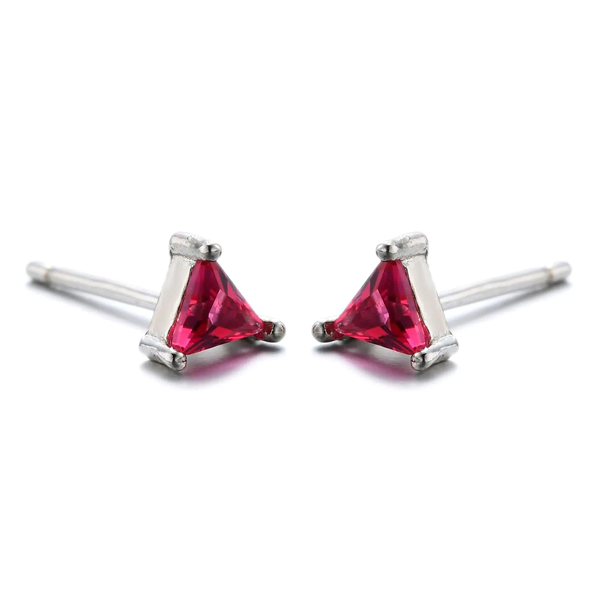 Triangle Pink Ruby Stud Earrings