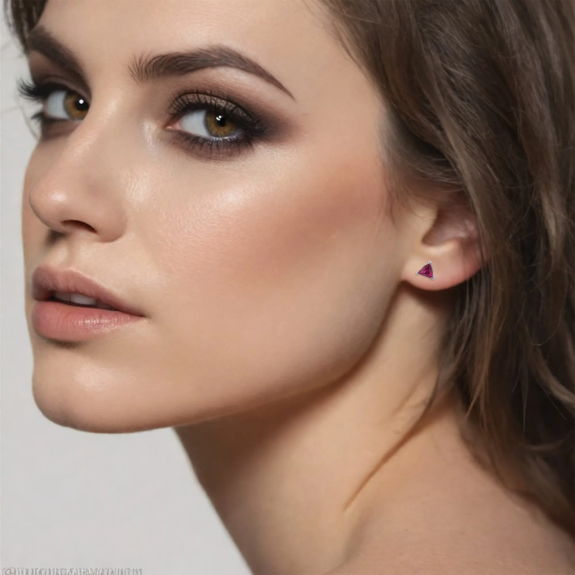 Triangle Pink Ruby Stud Earrings