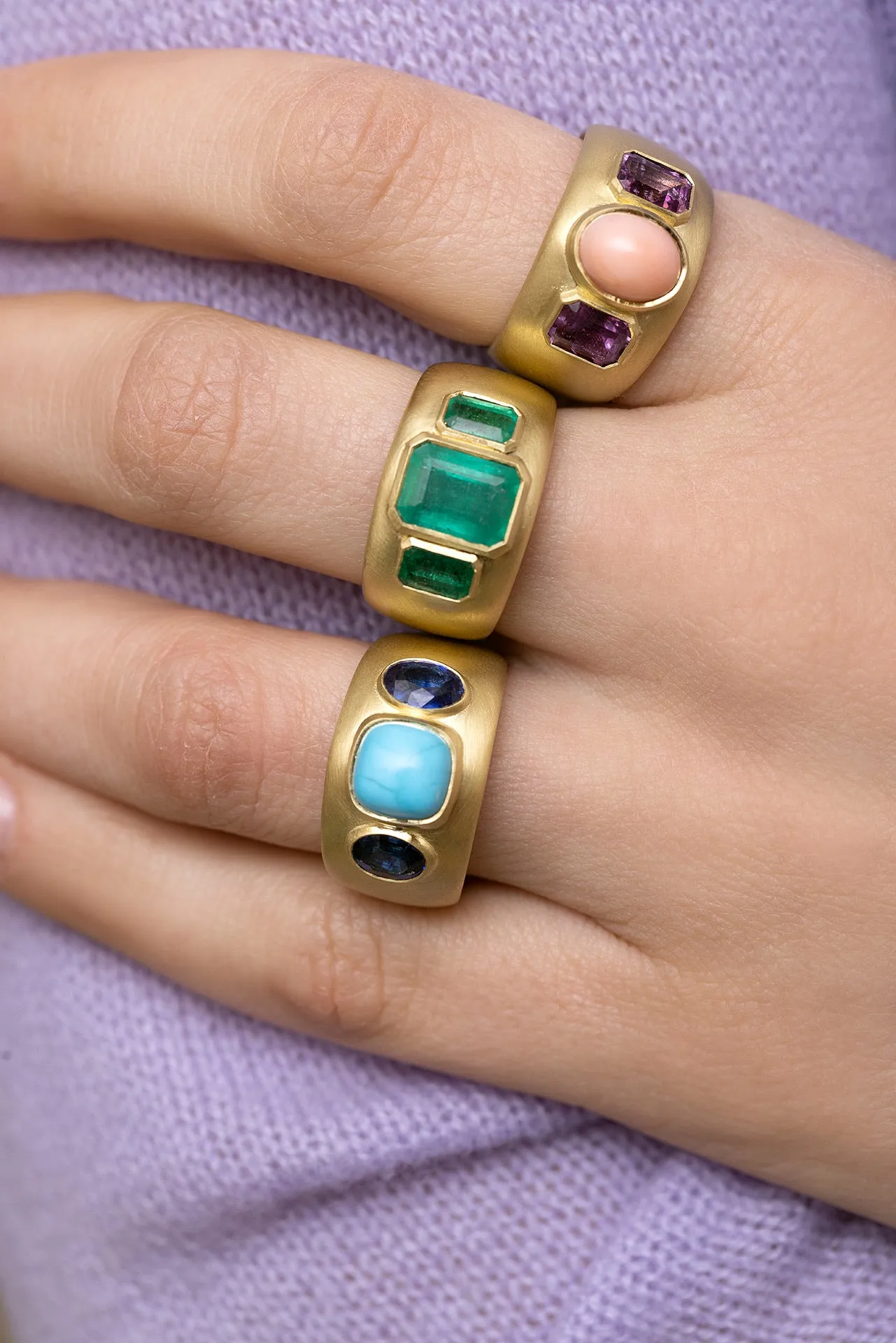 Turquoise & Blue Sapphire Three Stone Ring