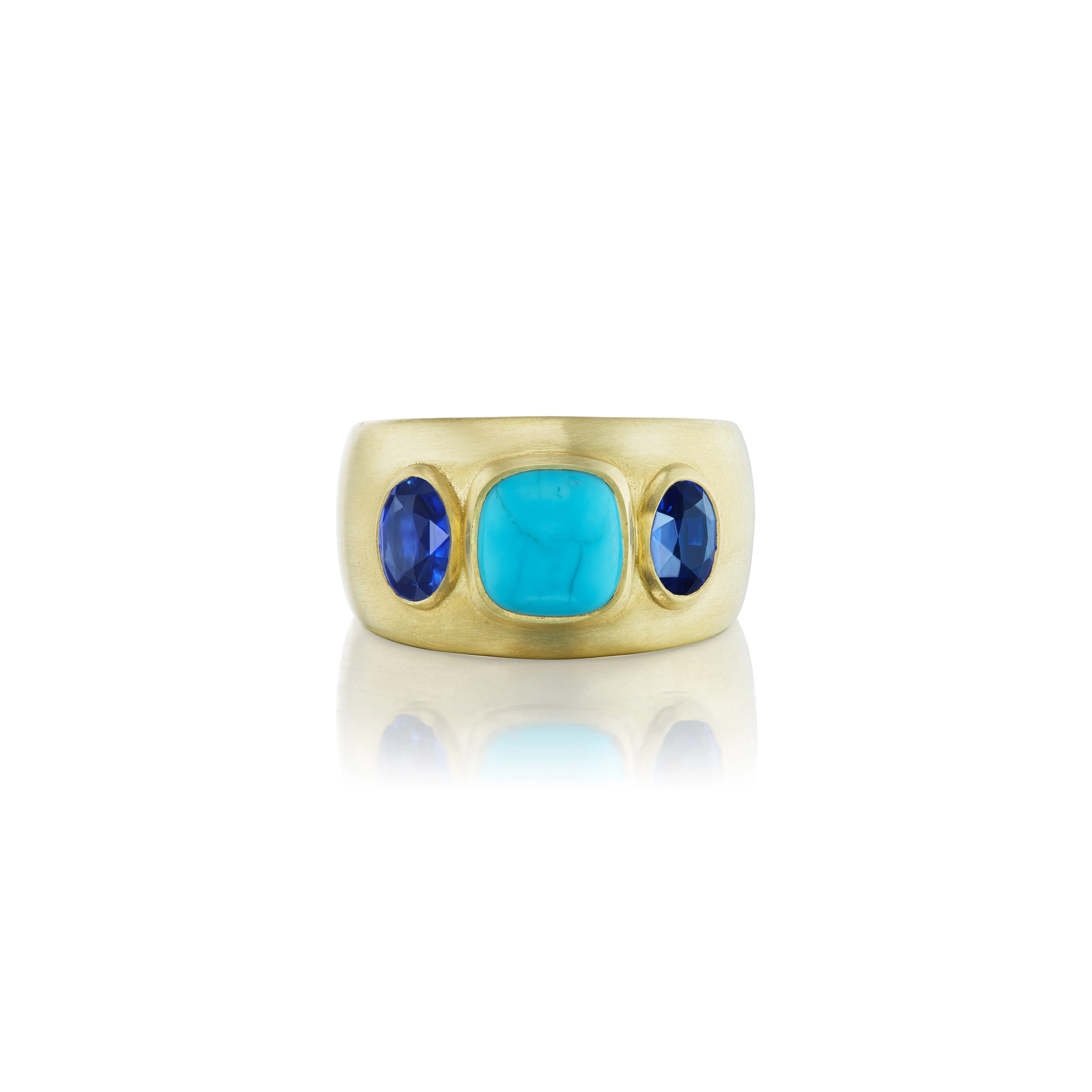 Turquoise & Blue Sapphire Three Stone Ring