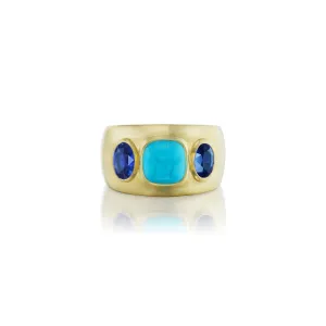 Turquoise & Blue Sapphire Three Stone Ring
