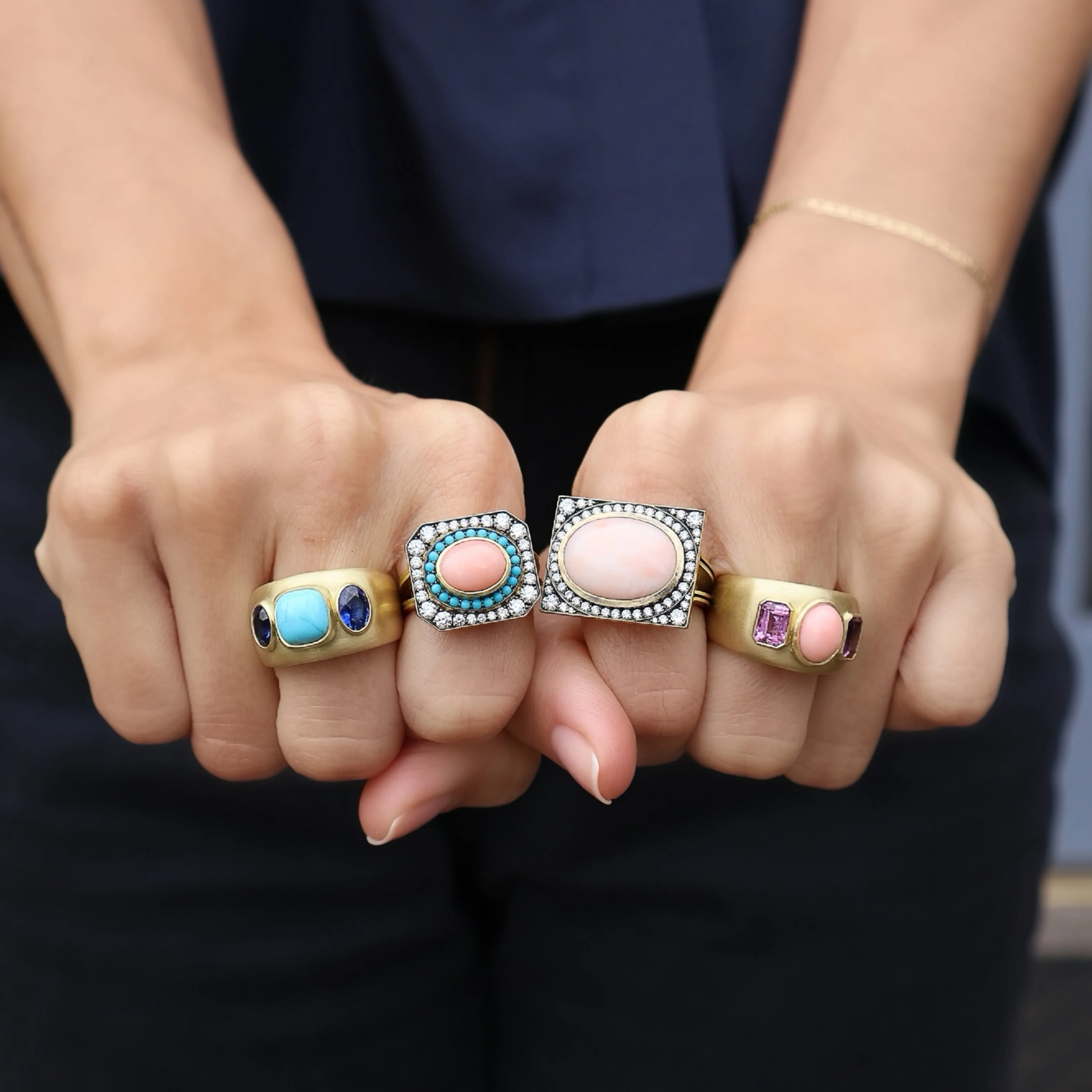 Turquoise & Blue Sapphire Three Stone Ring