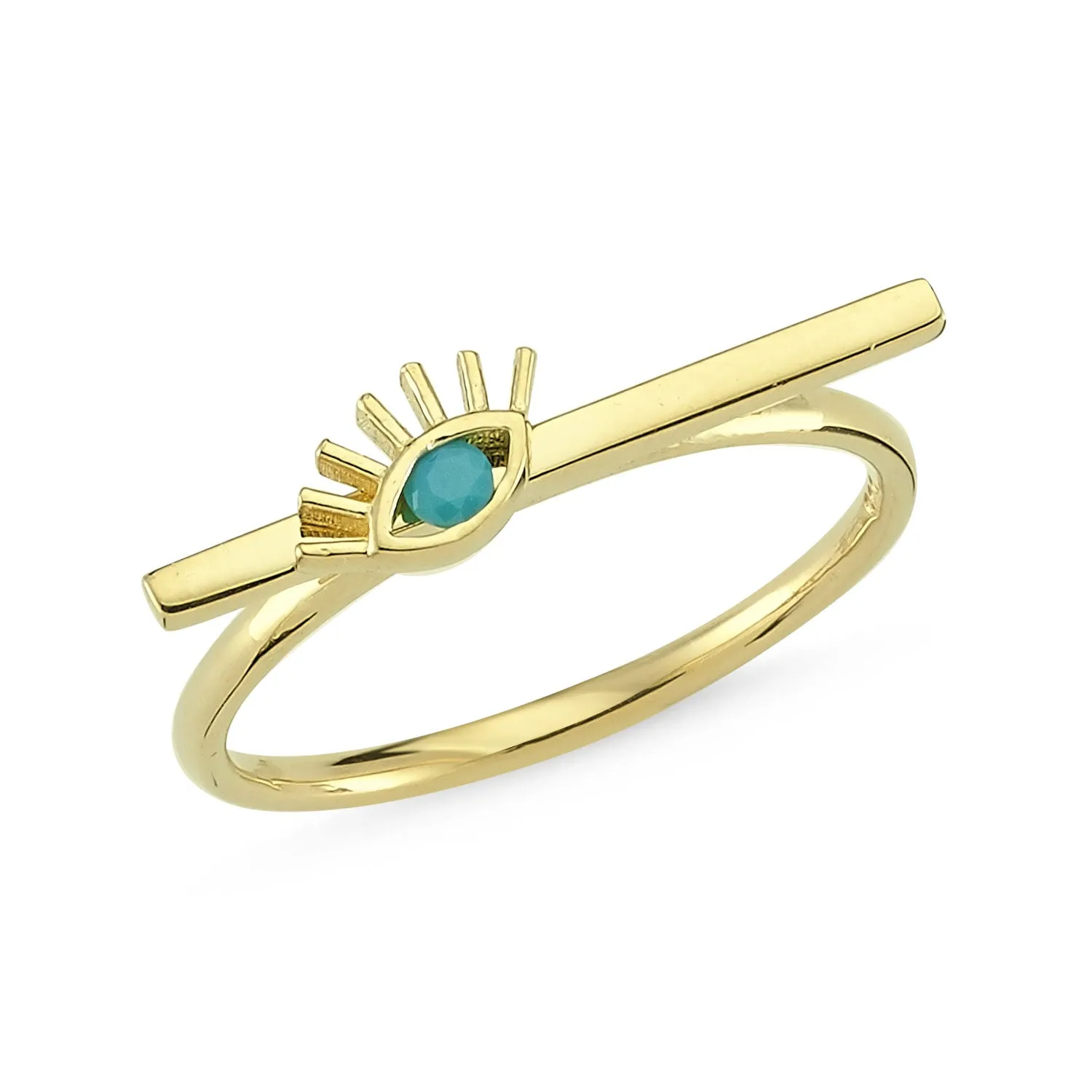 TURQUOISE AND YELLOW GOLD EVIL EYE RING