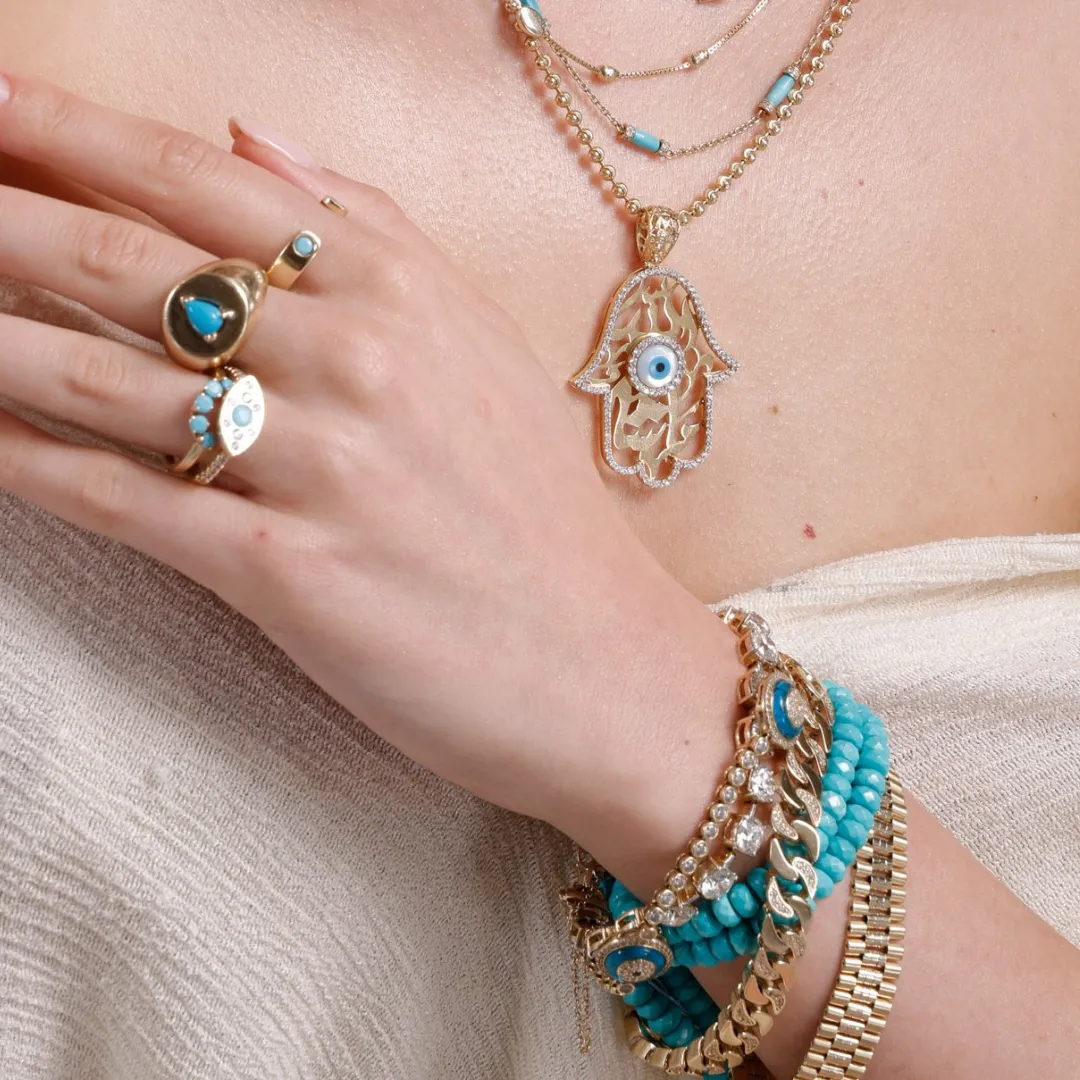 TURQUOISE FLUTED OPEN END RING