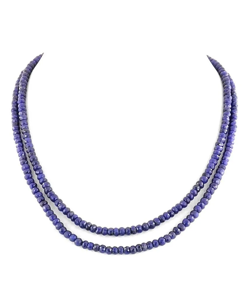 Two Row 3-4 mm Blue Sapphire Necklace with Silver Clasp