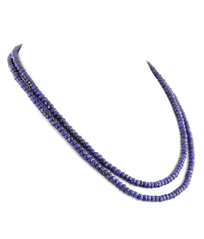 Two Row 3-4 mm Blue Sapphire Necklace with Silver Clasp