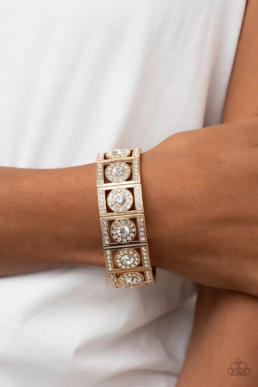 Ultra Upscale - Gold - White Rhinestone Bling Paparazzi Stretchy Bracelet