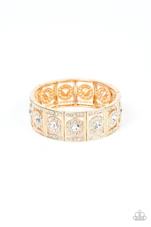 Ultra Upscale - Gold - White Rhinestone Bling Paparazzi Stretchy Bracelet