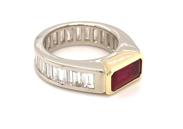 Unheated 2.00 Carat GIA Ruby, Diamond Baguette, Platinum, Gold Eternity Band