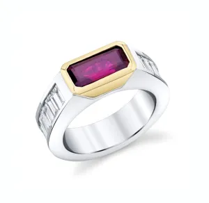 Unheated 2.00 Carat GIA Ruby, Diamond Baguette, Platinum, Gold Eternity Band