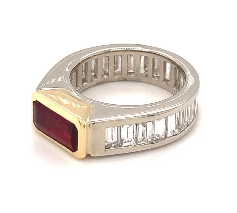 Unheated 2.00 Carat GIA Ruby, Diamond Baguette, Platinum, Gold Eternity Band