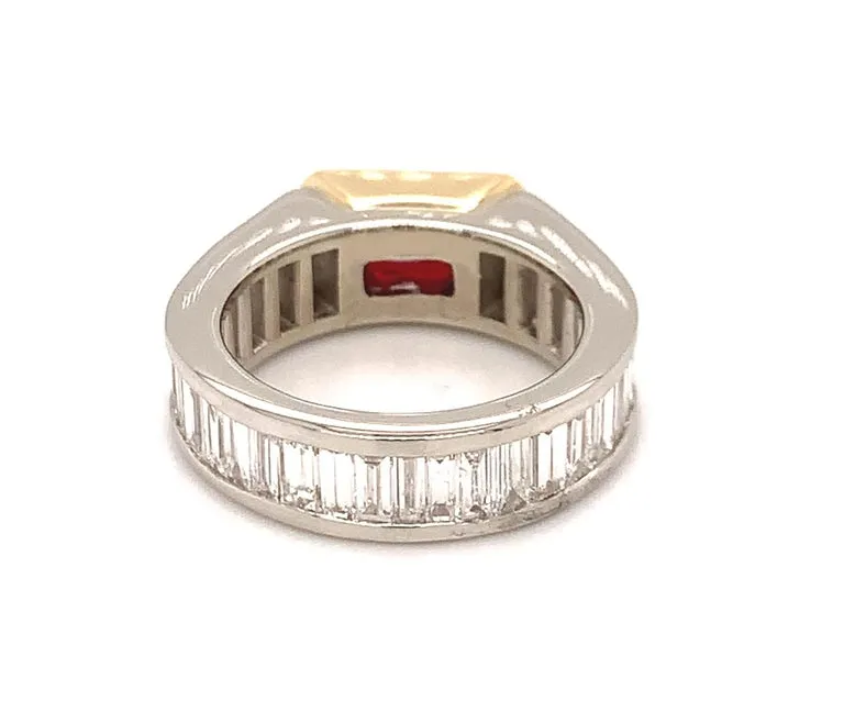 Unheated 2.00 Carat GIA Ruby, Diamond Baguette, Platinum, Gold Eternity Band