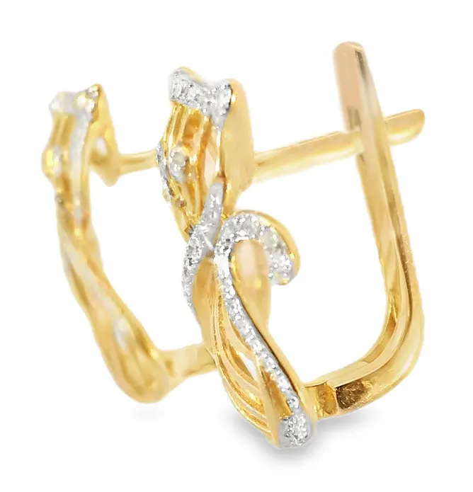 Unique 14K Pink Rose Gold Diamond Cats Huggie Earrings