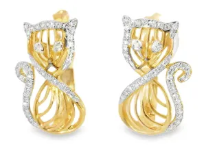 Unique 14K Pink Rose Gold Diamond Cats Huggie Earrings