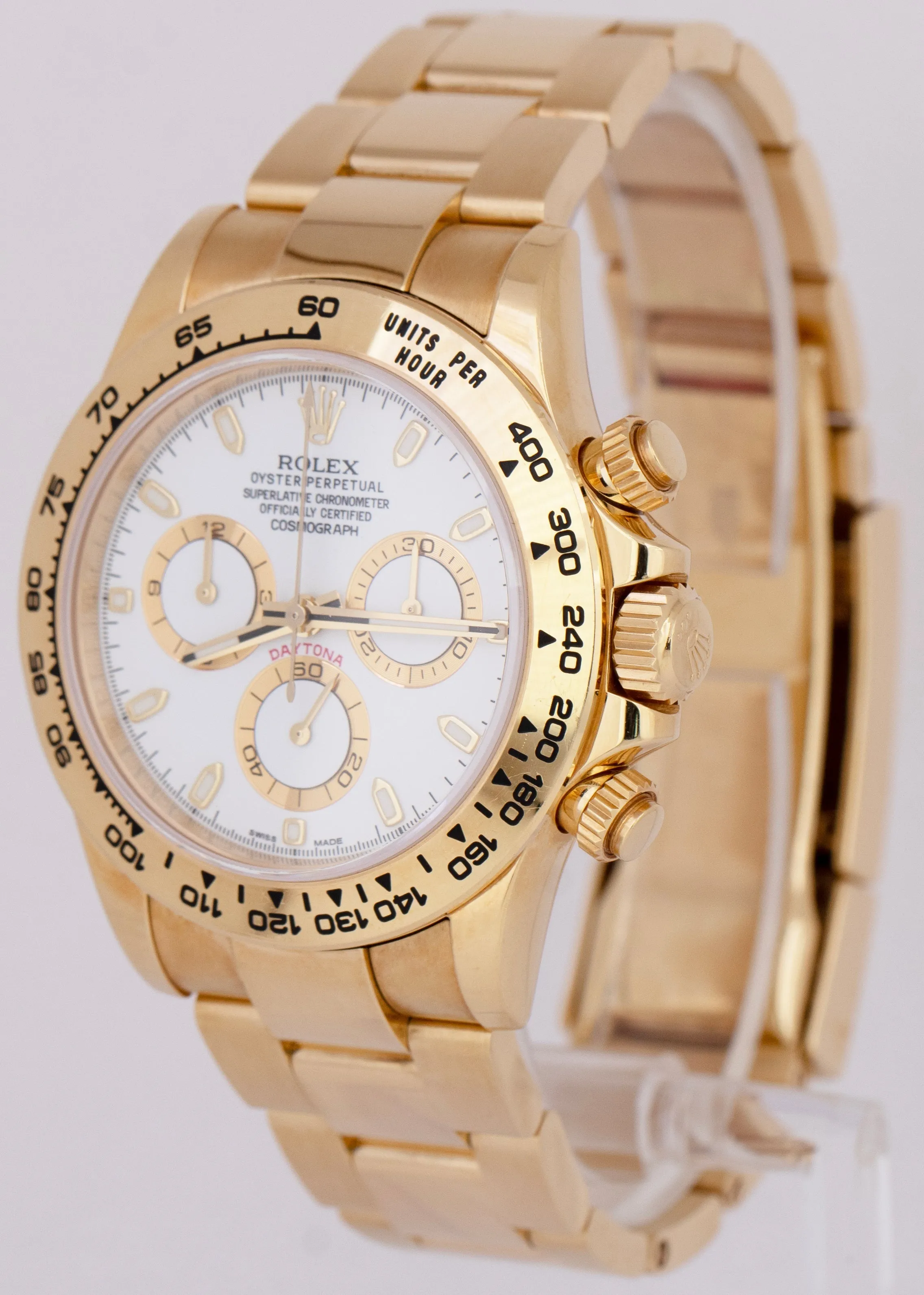 UNPOL. Rolex Daytona PAPERS 40mm Yellow Gold White Chronograph Watch 116508 B P