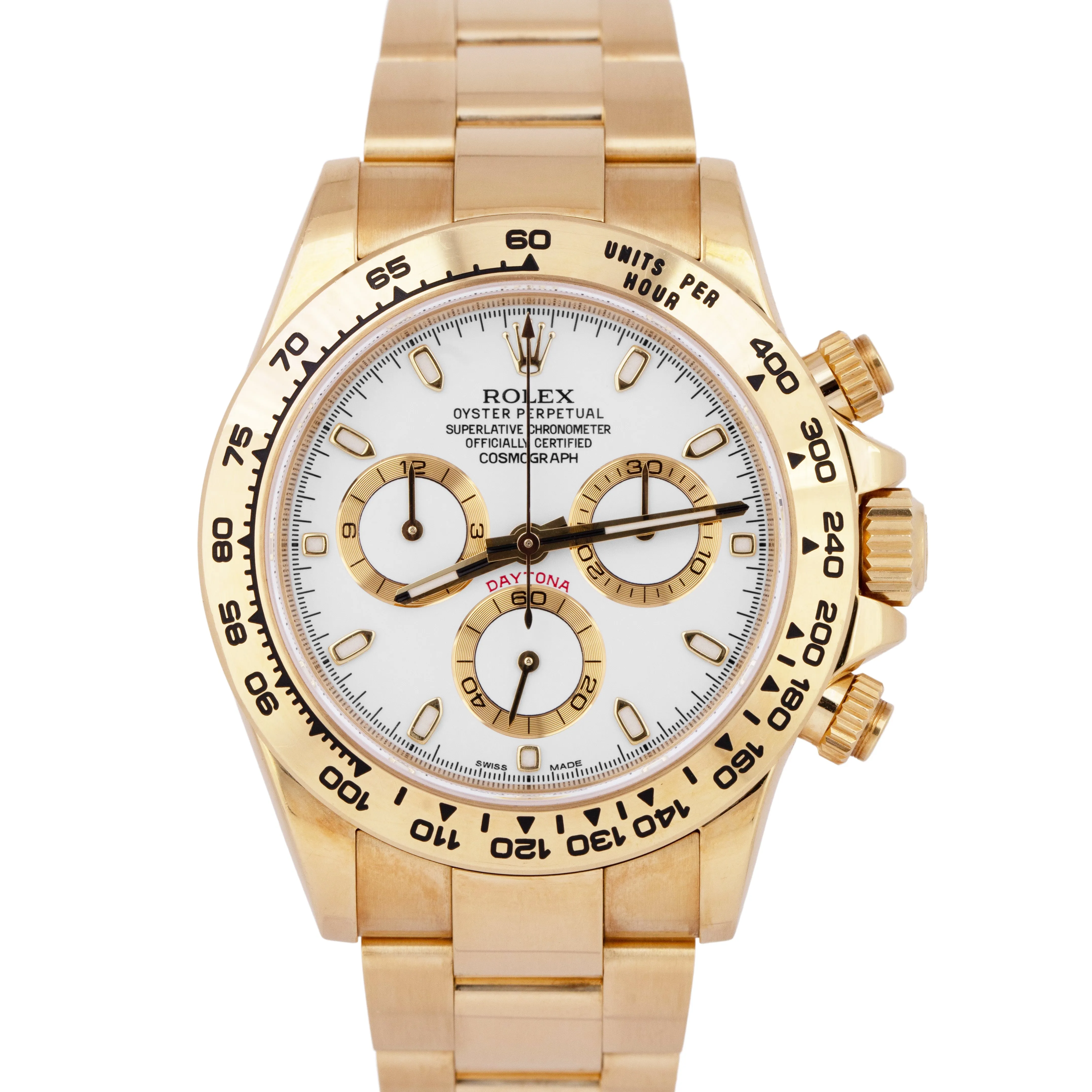 UNPOL. Rolex Daytona PAPERS 40mm Yellow Gold White Chronograph Watch 116508 B P