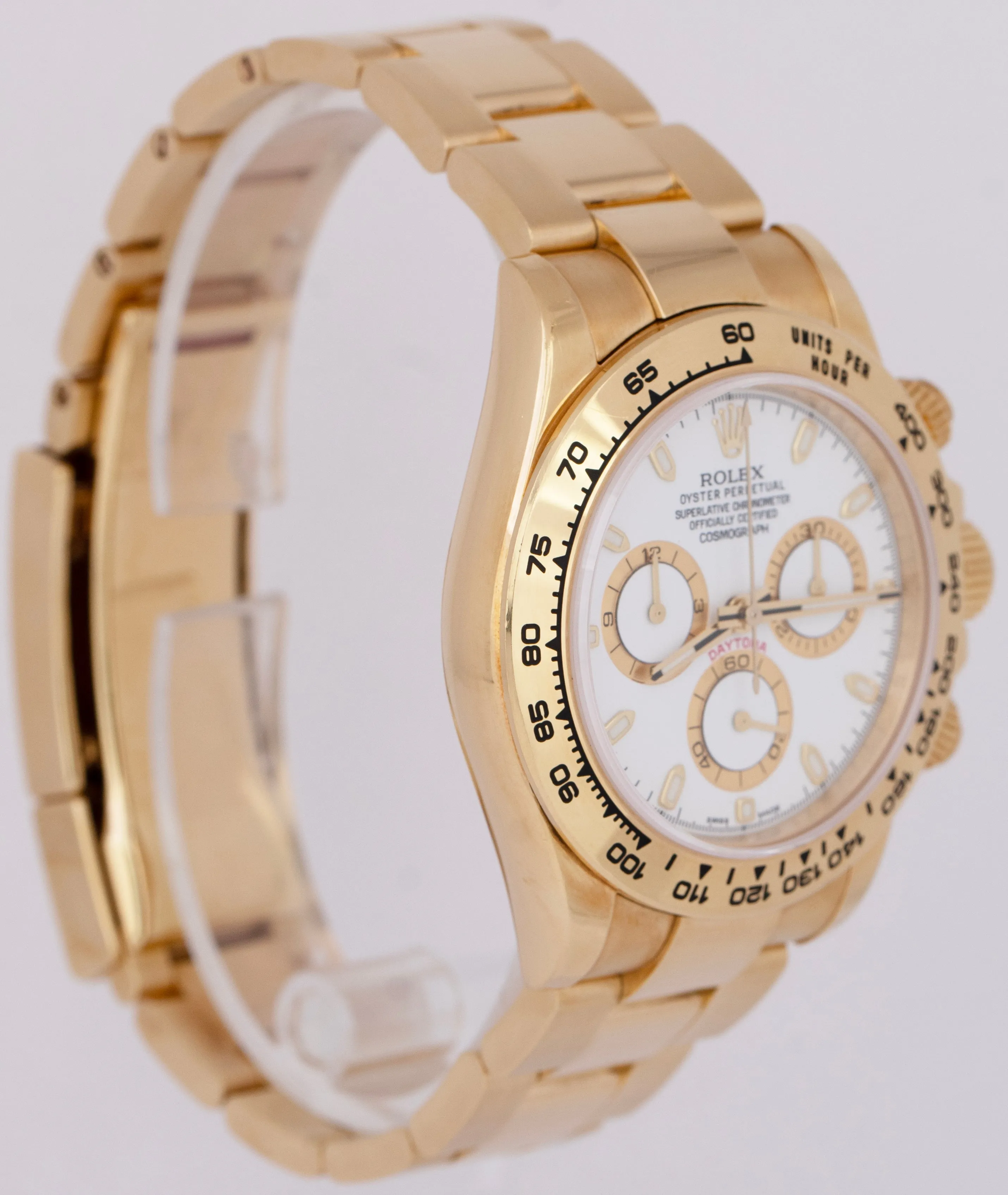 UNPOL. Rolex Daytona PAPERS 40mm Yellow Gold White Chronograph Watch 116508 B P
