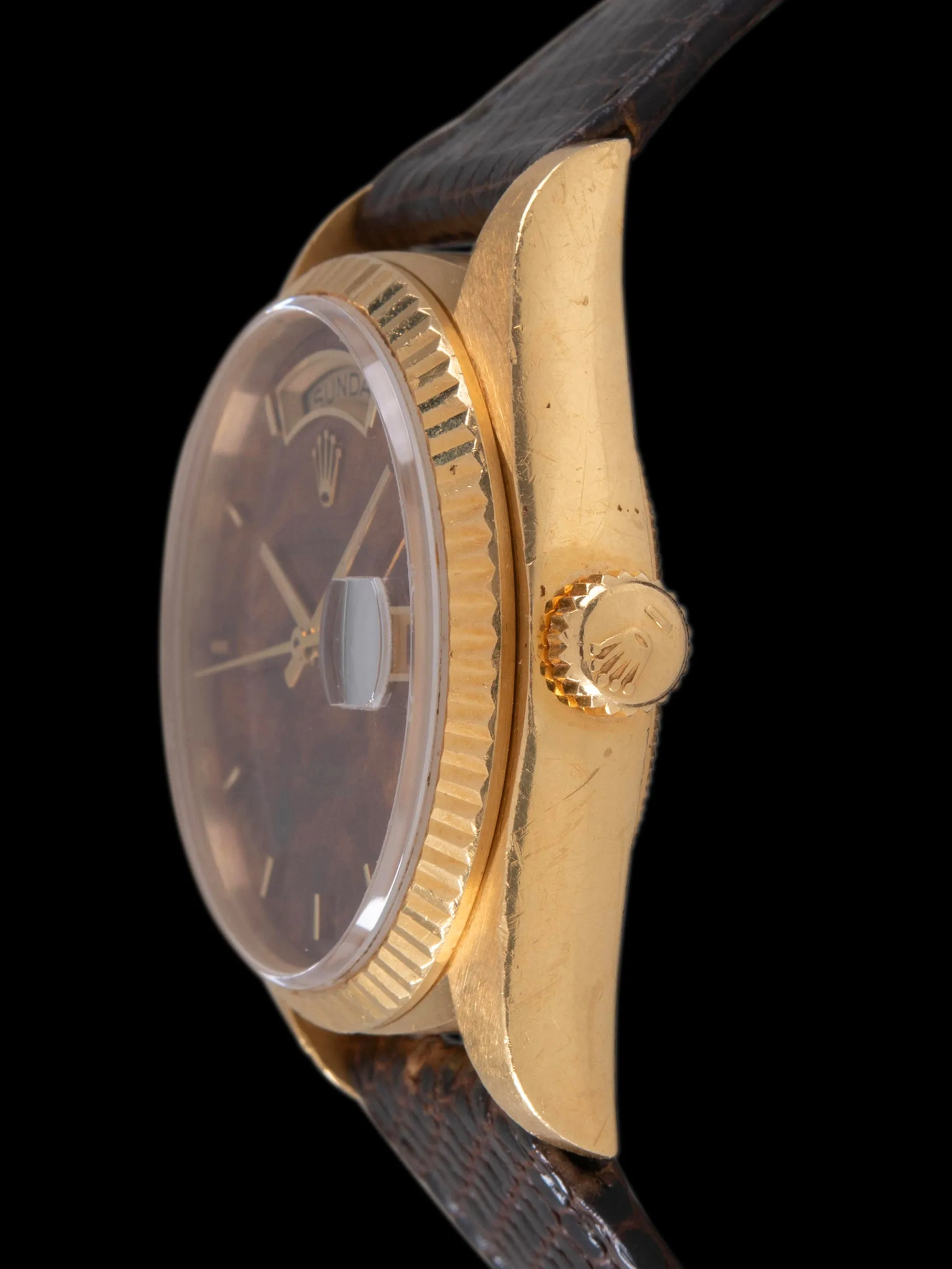 *Unpolished* 1981 Rolex Day-Date 18K YG (Ref. 18038) Burlwood Dial