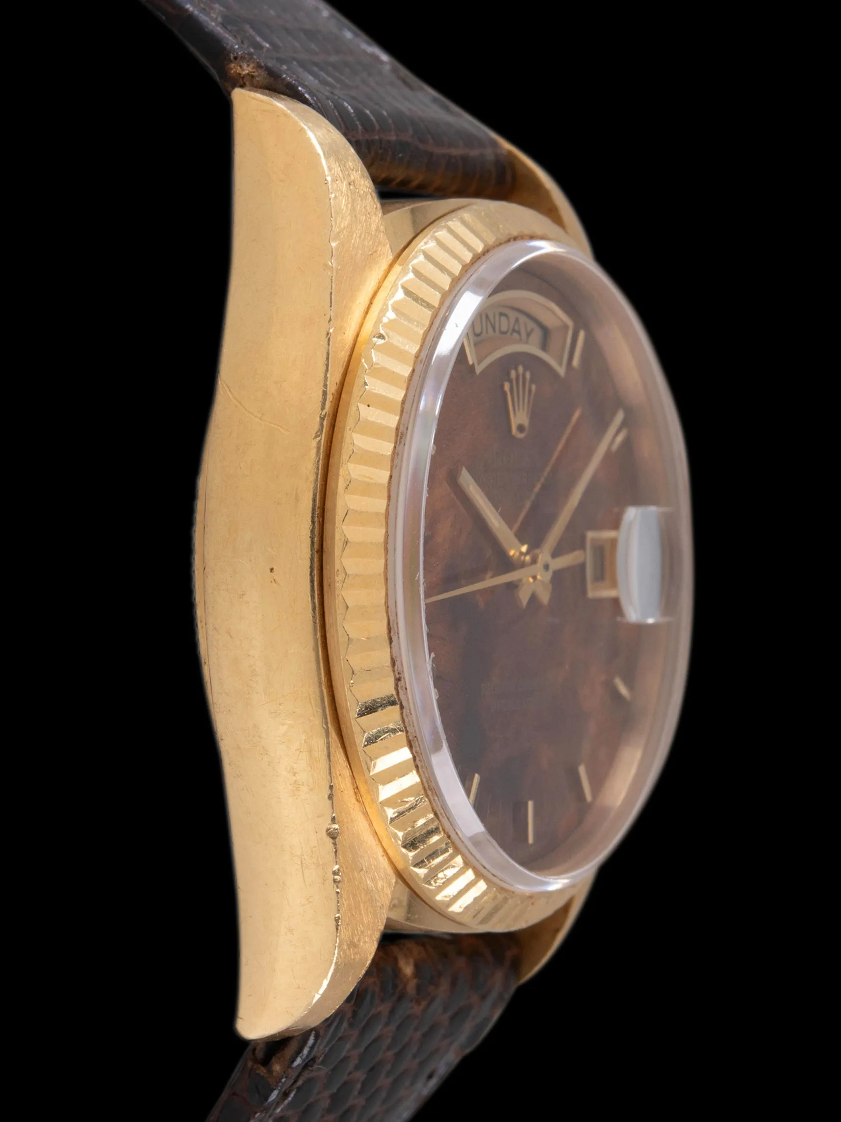 *Unpolished* 1981 Rolex Day-Date 18K YG (Ref. 18038) Burlwood Dial