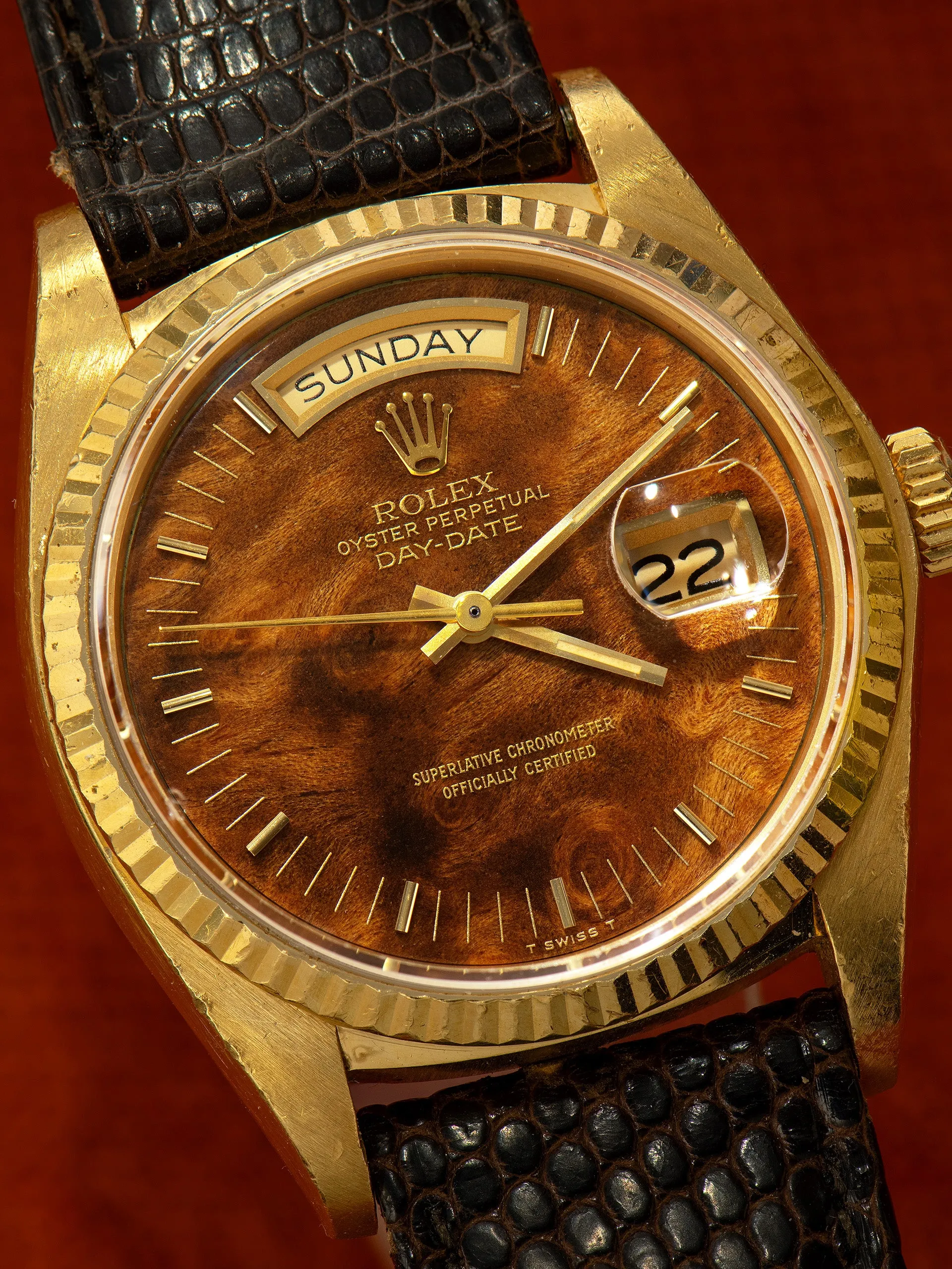*Unpolished* 1981 Rolex Day-Date 18K YG (Ref. 18038) Burlwood Dial