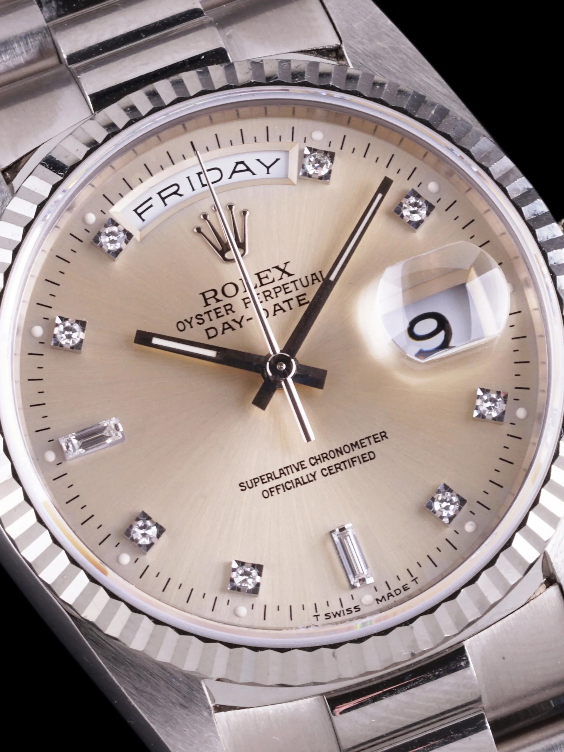 *Unpolished* 1991 Rolex Day-Date 18k WG (Ref. 18239) Silver Diamond Dial