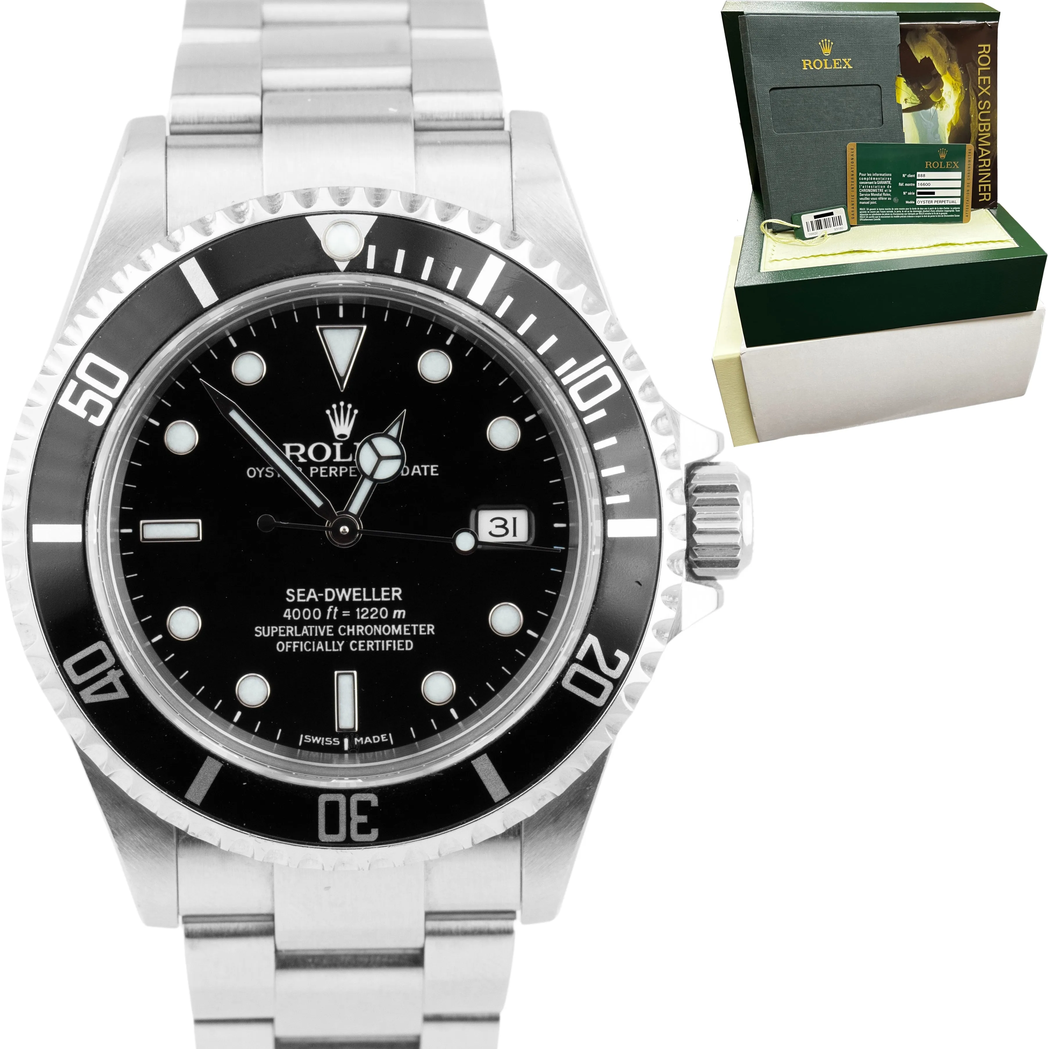 UNPOLISHED 2007 CARD Rolex Sea-Dweller 40mm NO-HOLES Steel Black Watch 16600 B P