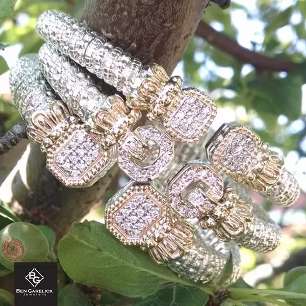 Vahan Sterling Silver & 14K Yellow Gold Diamond Pave "Mini-Regal" Bangle Bracelet