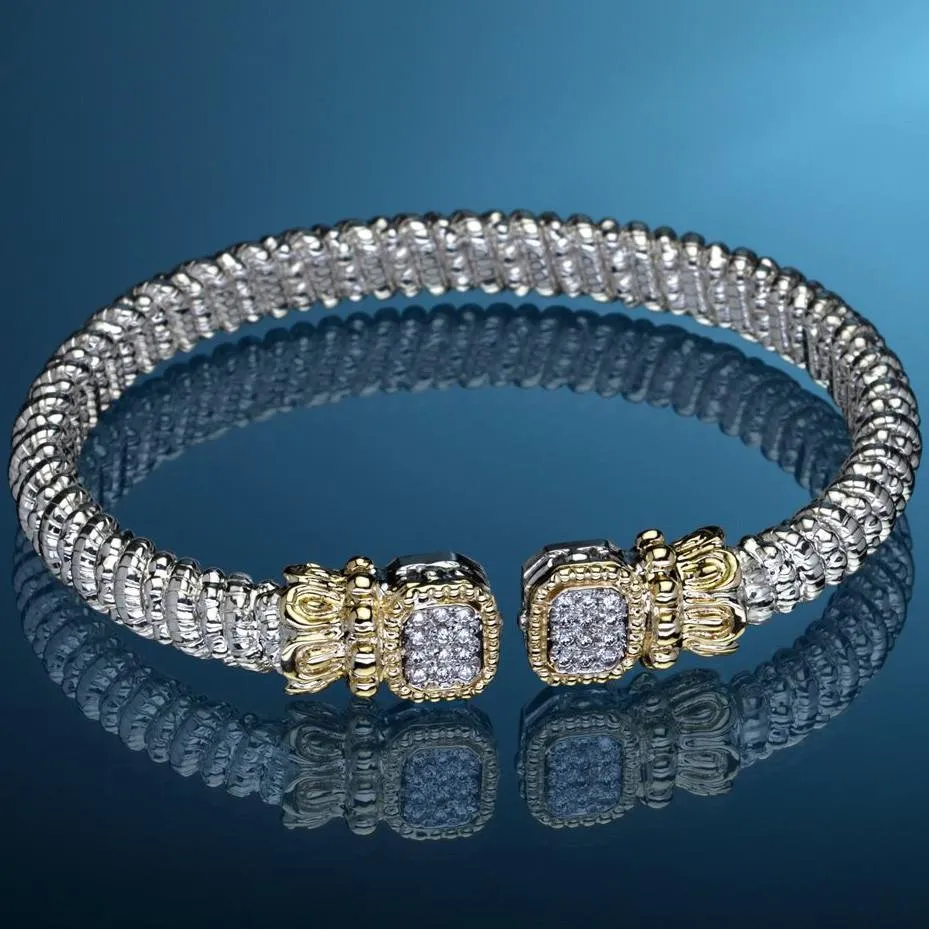 Vahan Sterling Silver & 14K Yellow Gold Diamond Pave "Mini-Regal" Bangle Bracelet
